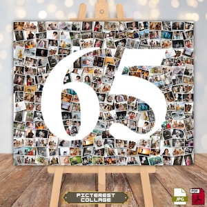 Collage de fotos con números para el 65.º cumpleaños, regalo personalizado para abuelos, collage de fotos de aniversario, archivo digital, imprimible