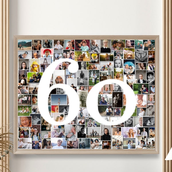 Collage fotografico completo per il 60° compleanno, regalo per il 60° compleanno, realizzato su misura dalle tue fotografie, collage di foto numeriche, stampabile, download digitale