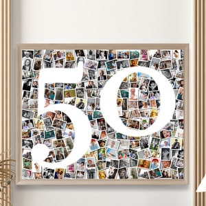 Collage de fotos completo para el 50.° cumpleaños, regalo para el 50.° cumpleaños, personalizado a partir de tus fotografías, collage de fotos con números, imprimible, descarga digital