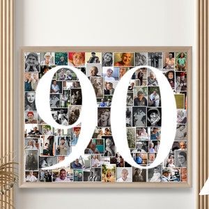 Collage de fotos personalizado para 90 cumpleaños, collage de fotos con números para regalo de 90 cumpleaños, regalo de aniversario personalizado - Collage de fotos con números para regalos, IMPRIMIBLE