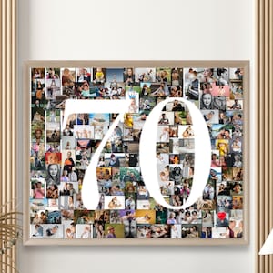 Collage de fotos personalizado para el 70.° cumpleaños, collage de fotos con números para regalar en el 70.° cumpleaños, regalo de aniversario personalizado, collage de fotos con números para regalar, IMPRIMIBLE