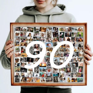 Collage de fotos personalizado para 90 cumpleaños, collage de fotos con números personalizados, regalo de aniversario, regalo de 90 cumpleaños - Póster de fotos para regalo, imprimible