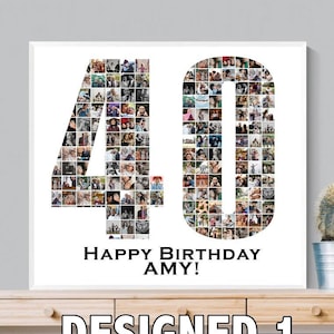 40th Birthday Photo Collage, Number Photo Collage, 40th Birthday Gift, 40th Anniversary Gift Custom - Photo Number Collage Gifts, PRINTABLE