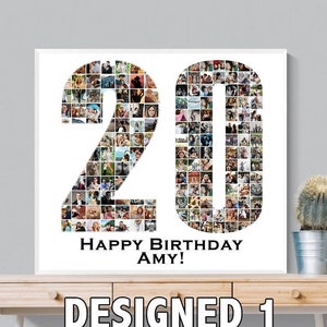Custom 20th Birthday Photo Collage, 20th Anniversary Gift, 20 Number Collage Gift -Custom Photo Number Collage, Digital File, PRINTABLE