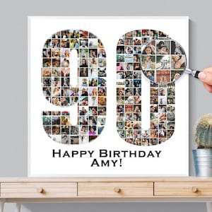Collage de fotos personalizado para el 90.° cumpleaños, collage de fotos personalizado con números, regalo para el 90.° cumpleaños, regalo para abuelos, regalo digital, IMPRIMIBLE