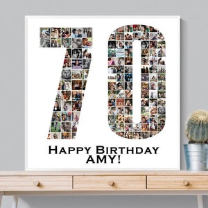 Fotocollage 70e nummer, gepersonaliseerde fotocollage, cadeau 70e verjaardag, cadeau voor grootouders, AFDRUKBAAR digitaal cadeau