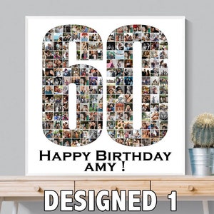 Custom 60 Number Photo Collage, 60th Birthday Anniversary Gift, Photo Number Collage Gift, Custom Made from your Photographs! , Printable