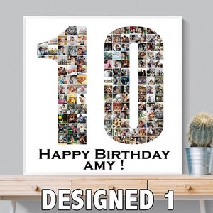 Custom 10th Birthday Photo Collage, Number Photo Collage, 10th Birthday Gift, 10th Anniversary Gift Custom, Gift for kids