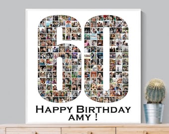 Custom 60 Number Photo Collage, 60th Birthday Anniversary Gift, Photo Number Collage Gift, Custom Made from your Photographs! , Printable