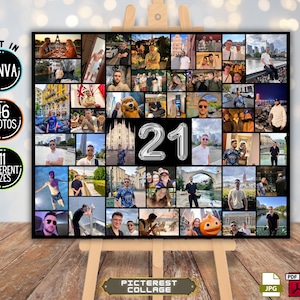 Plantilla de collage de fotos editable para el 21.° cumpleaños, Celebra la vida, Tablero de montaje fotográfico, Póster de collage de caballete, Canva 46 Foto personalizada - PC0343
