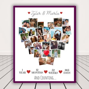 Printable Heart Photo Collage, 1st year Anniversary Gift for Husband, Anniversary Collage Gift for Boyfriend & Girlfriend, First Year Gift