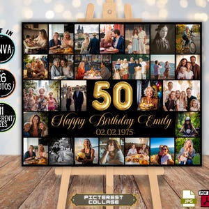 Plantilla de collage de fotos editable para el 50.° cumpleaños / Tablero de montaje fotográfico personalizado / Póster de celebración / Recuerdo de recuerdo PC0349