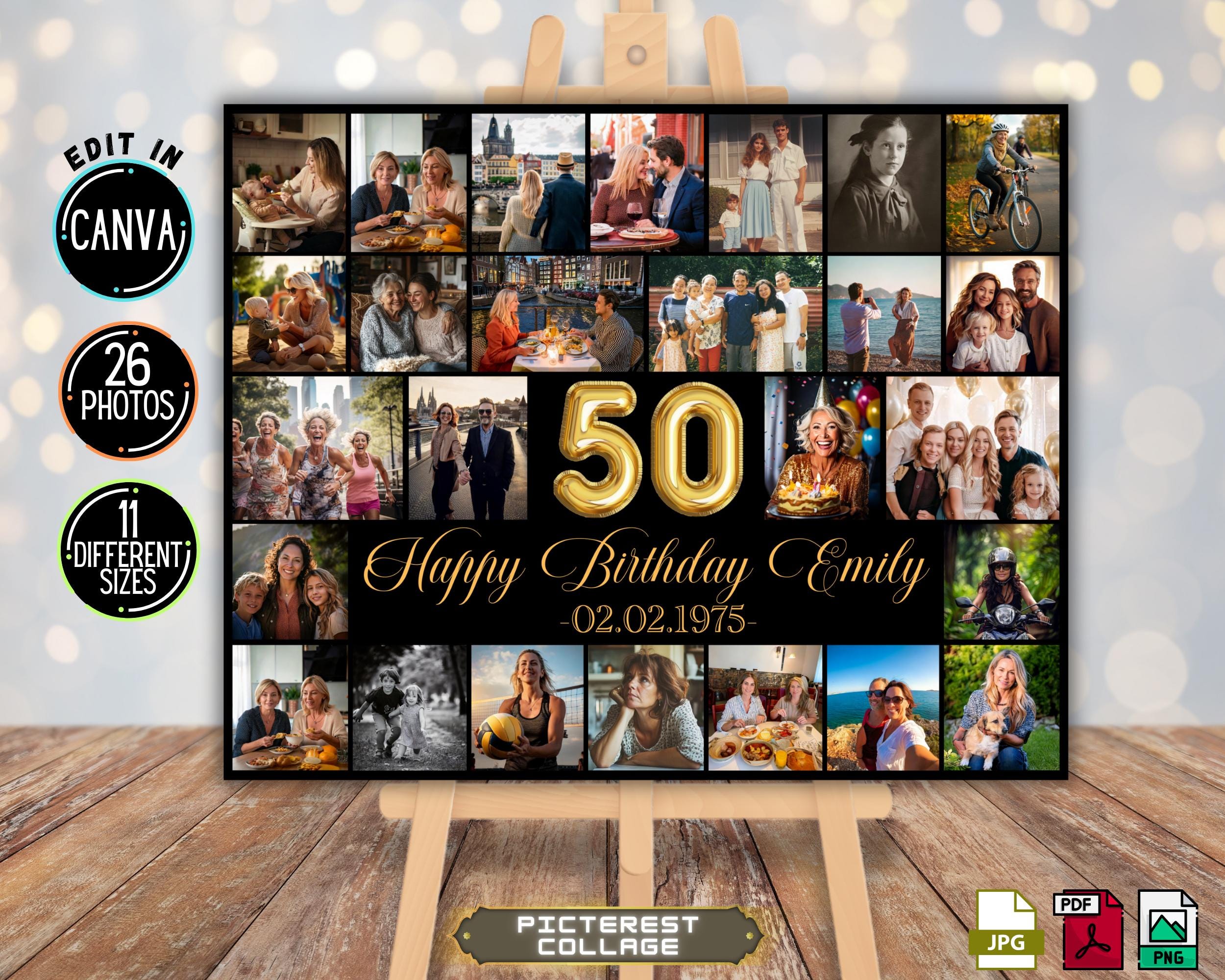 50th Birthday Photo Collage Template: Personalized Keepsake (Canva Editable)