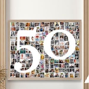 Collage de fotos del 50 cumpleaños, collage de fotos del número de regalo del 50 cumpleaños, regalo del 50 aniversario personalizado - regalos de collage de números de fotos, IMPRIMIBLE