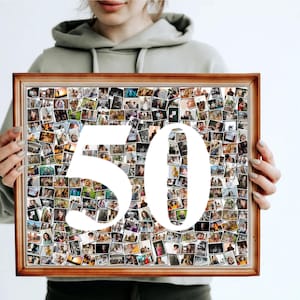 Collage de fotos personalizado para el 50.° cumpleaños, regalo de aniversario personalizado, collage de fotos con números para el 50.° cumpleaños, regalos de collage de fotos con números, IMPRIMIBLE
