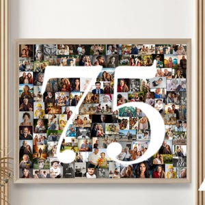 Collage de fotos para 75 cumpleaños, collage de fotos con números, regalo personalizado para 75 aniversario, cualquier número (del 1 al 100) - Regalos de collage de fotos con números, imprimible