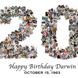 Collage de fotos con números para el 20.° cumpleaños personalizado, regalo del 20.° aniversario personalizado, regalo del 20.° cumpleaños: regalos de collage de fotos con números, IMPRIMIBLE