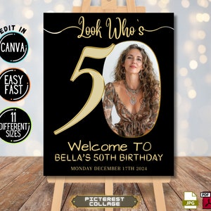 50th Birthday Photo TEMPLATE, Custom Celebration Display, Look Who&#39;s 50, Customizable Photo Display, Canva template invitation PC0189