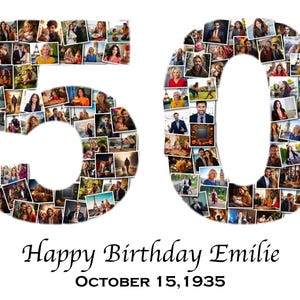 Collage de fotos personalizado para cumpleaños número 50 / Hecho a medida a partir de tus fotografías / Idea de decoración para fiesta de regalo de cumpleaños número 50 / IMPRIMIBLE