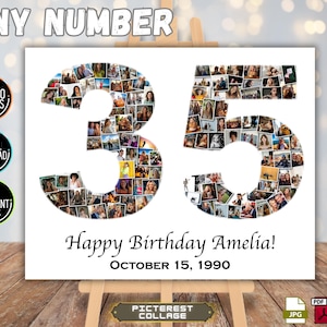 Benutzerdefinierte 35. Geburtstag Fotocollage, Zahlenfotocollage, 35. Geburtstagsgeschenk, 35. Jahrestagsgeschenk - Fotonummer Collagengeschenk, DRUCKBAR
