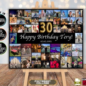Editable Template 30th Birthday Photo Collage, Celebrate Life, Photo Montage Board, Easel Collage Poster, Canva 45 Custom Photo - PC0192