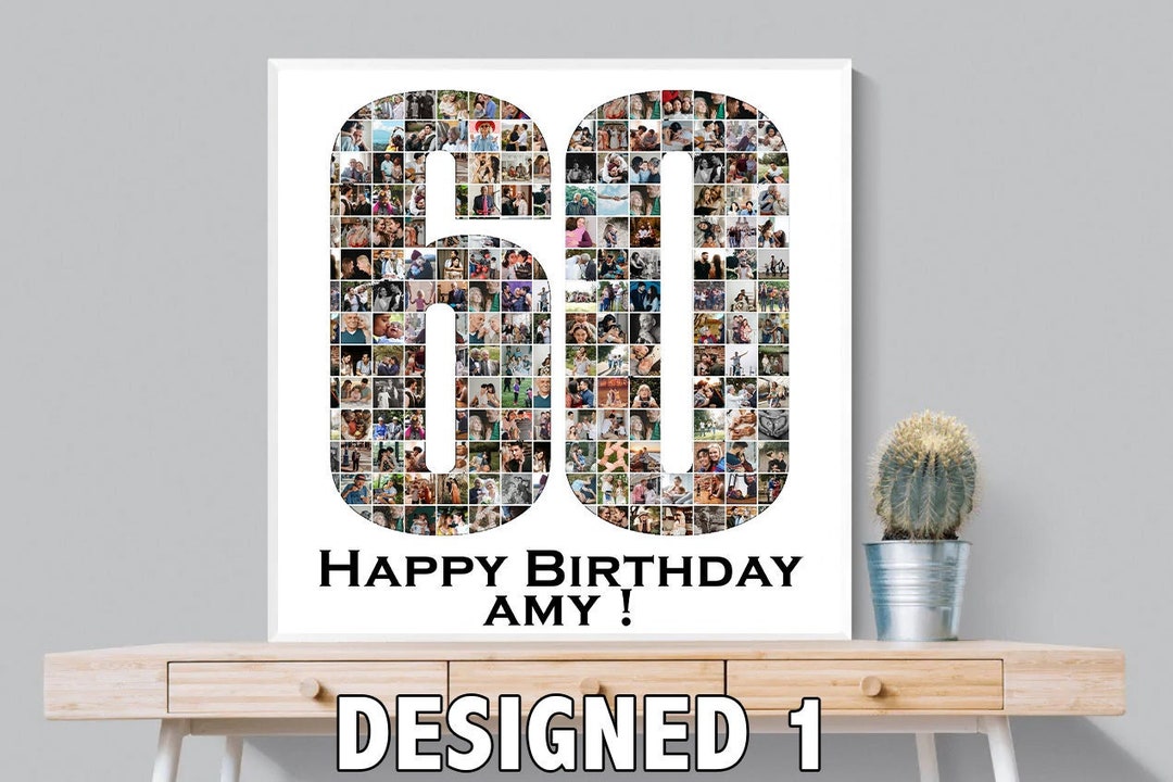 Custom 60 Number Photo Collage, 60th Birthday Anniversary Gift, Photo