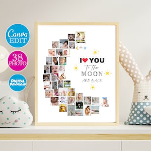 Moon Photo Collage: Custom Baby Newborn Gift, Canva Template (Digital Download)