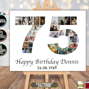 Editable 75th Birthday Photo Collage, Poster TEMPLATE, 75th Anniversary Number Photo Collage Board, Photo Montage Display PC0512