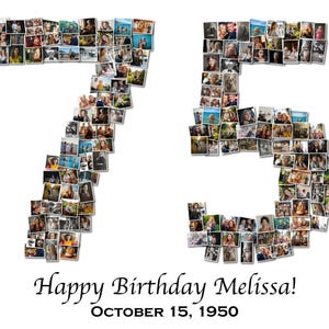 75th Birthday Photo Collage Gift: Custom Number Montage (Digital Download)