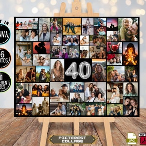 Plantilla editable de collage de fotos para el 40.° cumpleaños, Celebra la vida, Tablero de montaje fotográfico, Póster de collage de caballete, Canva 46 Foto personalizada - PC0326