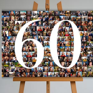 Collage de fotos para 60 cumpleaños: collage de números personalizado para 60 cumpleaños, cualquier número (del 1 al 100), aniversario personalizado, arte de pared imprimible