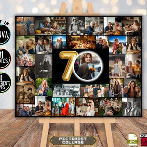 Collage de fotos personalizable para 70 cumpleaños: plantilla editable para celebraciones, letrero personalizado para fiestas, PC0382