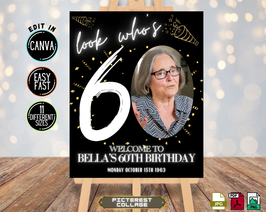 Custom 60th Birthday Photo TEMPLATE, Look Who's 60, Customizable Photo ...