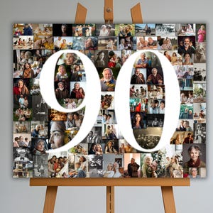 Collage de fotos para 90 cumpleaños, collage de fotos con números para regalar en 90 cumpleaños, regalo personalizado para 90 aniversario - Collage de fotos con números para regalar, IMPRIMIBLE