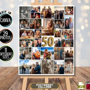 Modèle pour collage de photos du 50e anniversaire, fêter la vie, affiche commémorative de chevalet, panneau de montage photo, collage de photos pour cadeau d'anniversaire PC0441