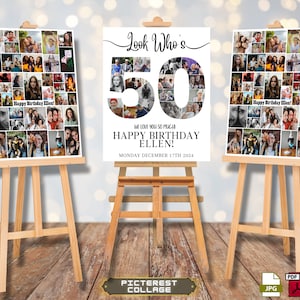 SET 50th Birthday Photo Montage Board - Create Memories with a Custom Collage Poster Bundle&quot; , 50th Party Sign PC0311