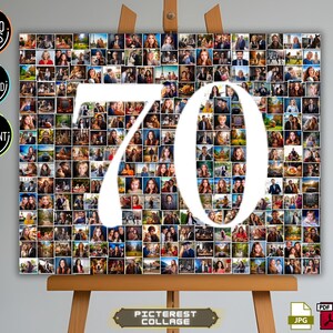 Collage de fotos personalizado para 70 cumpleaños, collage de fotos con números para el 70.º aniversario, regalo para 70.º cumpleaños, archivo digital, imprimible