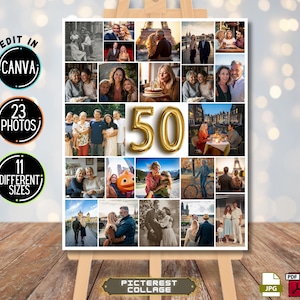 Modèle 50e anniversaire collage photo, chevalet affiche commémorative, célébrer la vie, panneau de montage photo, - collage photo PC0413