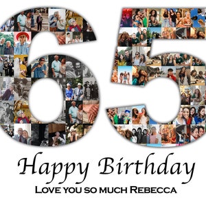 Momentos inolvidables: Collage de números de fotos del 65.º cumpleaños: ¡que muestra toda una vida de recuerdos, personalizable e imprimible!