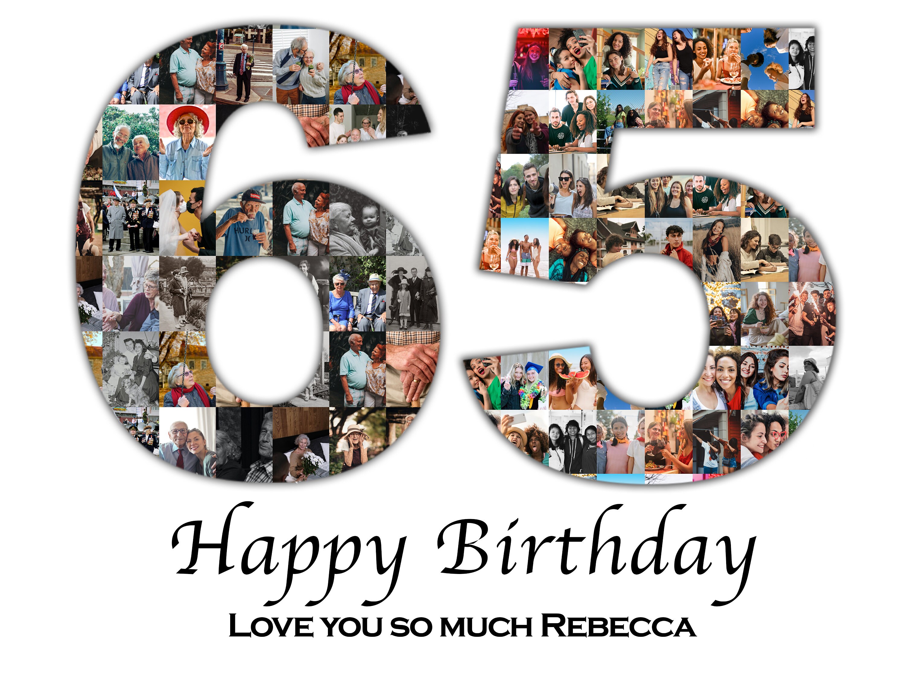 Unforgettable Moments: 65th Birthday Photo Number Collage - Showcasing a Lifetime of Memories, Customizable & Printable!
