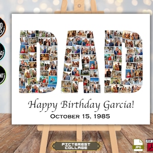 Carta personalizada de collage de fotos para el cumpleaños de papá: ¡Un regalo único de collage de fotos! Celebraciones y funerales. Collage de palabras personalizado con tus fotos.