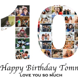Collage de fotos personalizado para el décimo cumpleaños, collage de fotos con números, regalo para el décimo cumpleaños, regalo personalizado para el décimo aniversario - Regalos de collage de fotos con números