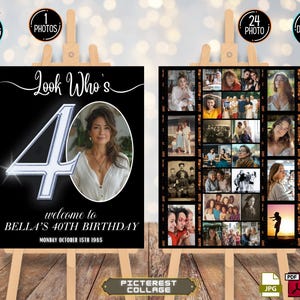 Editable Set 40th Number Birthday Photo Collage Bundle TEMPLATE, Custom Photo Collage Board, Photo Montage Display, 40th Party Sign PC0221