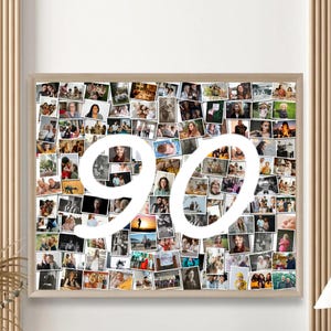 Personalized 90th Birthday Photo Collage: Custom Number Gift (Printable)