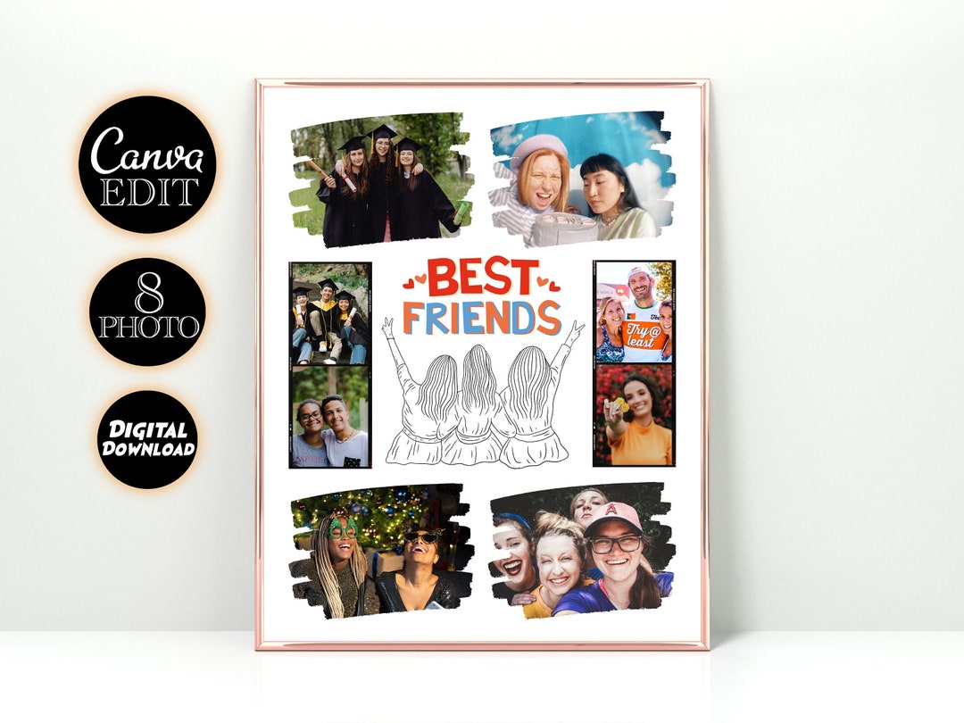 Editable Best Friends Photo Collage, Gift for Best Friends
