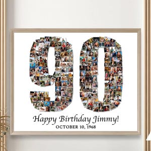 Personalisierte 90er Geburtstagsnummer Fotocollage - Geschenk für Großeltern, personalisiertes Geburtstagsgeschenk - Digitaldruck