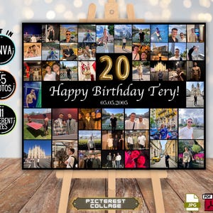 20th Birthday Photo Collage Template, Editable Easel Memorial Poster, Photo Montage Board PC0161