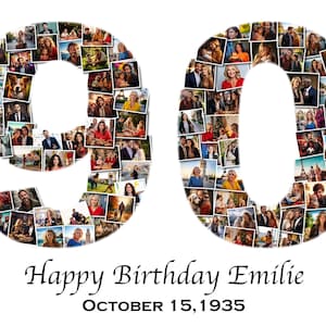 Collage de fotos del 90.° cumpleaños / Hecho a medida a partir de tus fotografías / Idea de decoración para fiesta de regalo del 90.° cumpleaños / Archivo digital IMPRIMIBLE