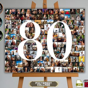 Collage de fotos personalizado para 80 cumpleaños, cualquier número (del 1 al 100), aniversario personalizado, arte de pared imprimible