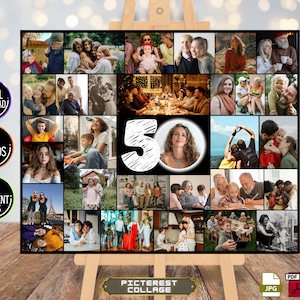 Custom 50th Birthday Photo Collage, Editable Template, Photo Montage Board, 50th Birthday Party Sign, Compatible with 31 photos, PC0269